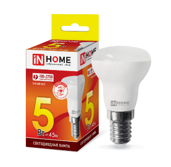 IN HOME Лампа светодиодная LED-R39-VC  5Вт 230В Е14 3000К 410Лм  (1/10/100)
